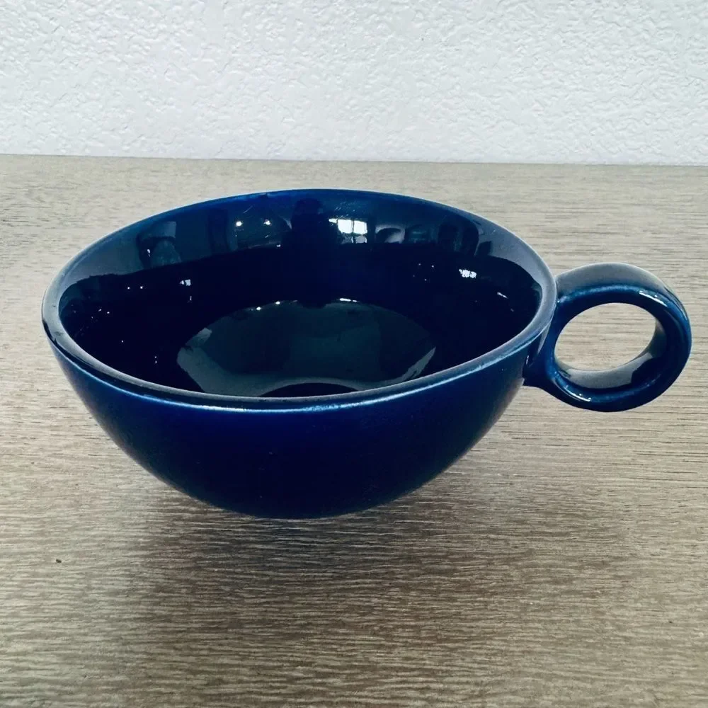 Navy Blue Japanese Glazed Ceramic Tea Mug Cup Stacked Set